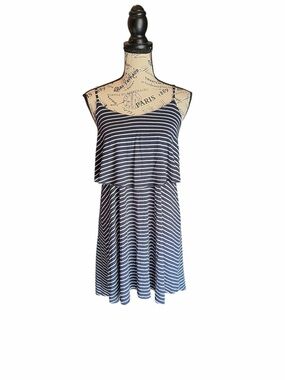 American Eagle Navy Blue White Striped Flowy Top Mini Dress Keyhole Back Small